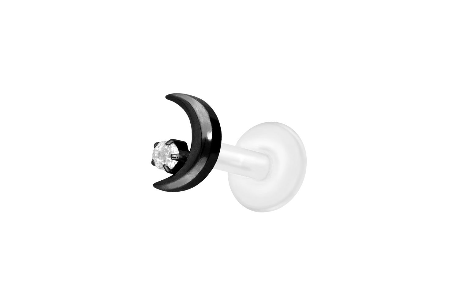 PTFE Labret Piercing mit Innengewinde + Titan-Aufsatz MOND + KRISTALL